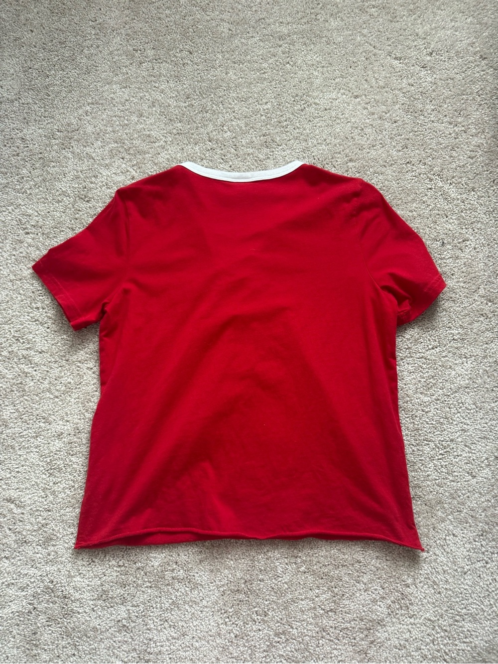 PINK Victoria's Secret Red Lace-Up Ringer Tee with White Trim - Picture 3 of 5